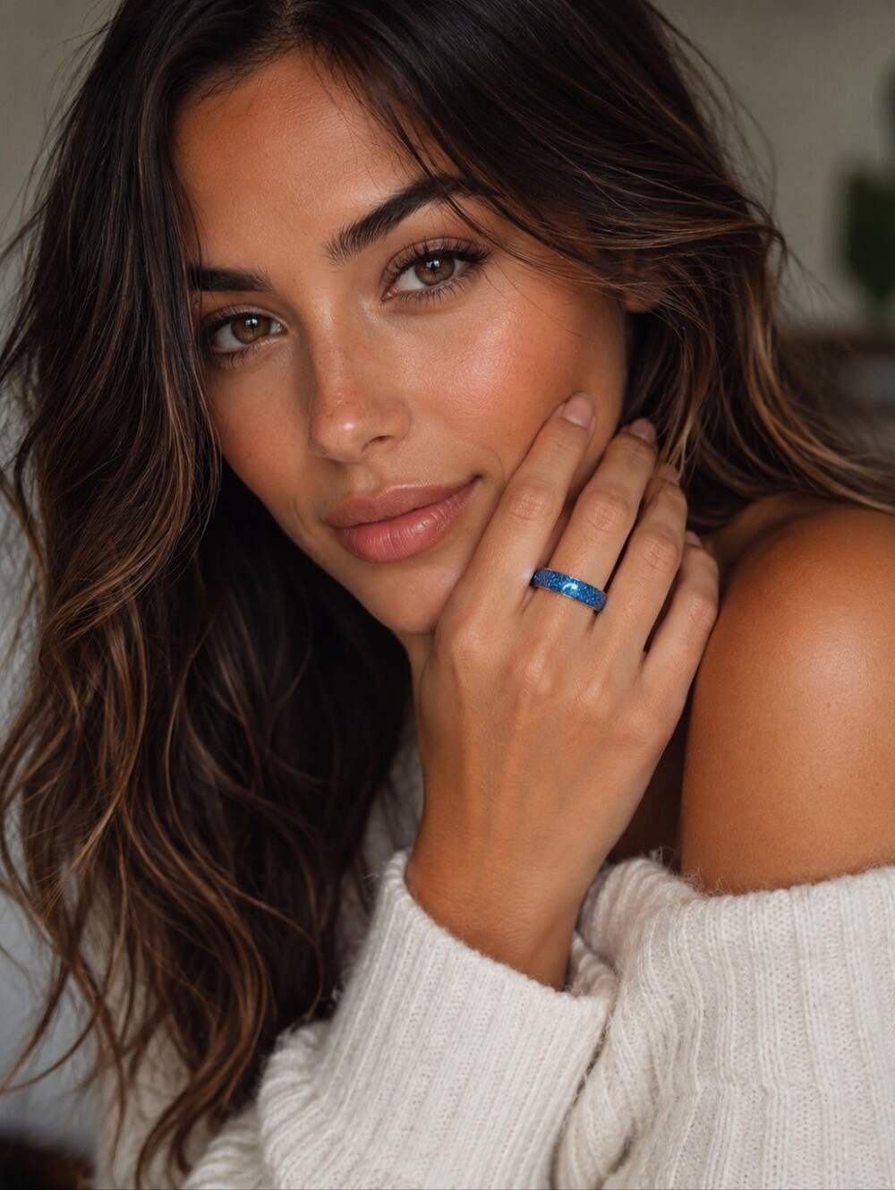 Swarovski 925 Icy Blue Crystal Band Ring